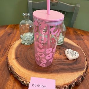 Pink glass leopard Starbucks Cup